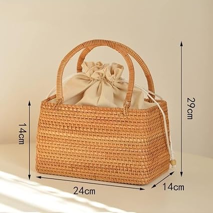 🌿✨ Rattan Picnic Tote Bag – Handmade Summer Woven Handbag 🧺🌞