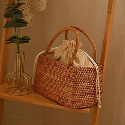🌿✨ Rattan Picnic Tote Bag – Handmade Summer Woven Handbag 🧺🌞