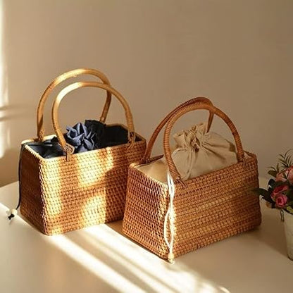 🌿✨ Rattan Picnic Tote Bag – Handmade Summer Woven Handbag 🧺🌞