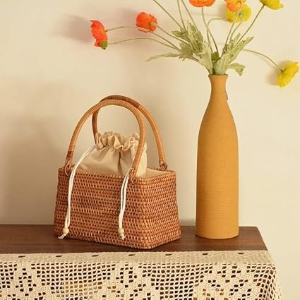 🌿✨ Rattan Picnic Tote Bag – Handmade Summer Woven Handbag 🧺🌞