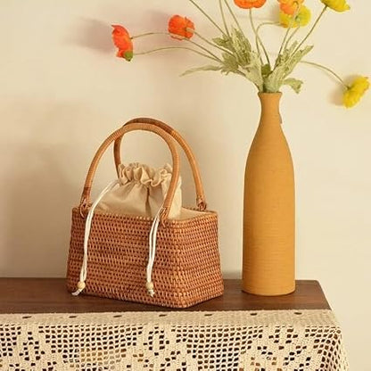 🌿✨ Rattan Picnic Tote Bag – Handmade Summer Woven Handbag 🧺🌞