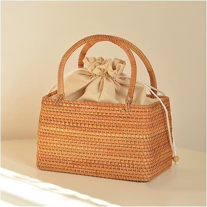 🌿✨ Rattan Picnic Tote Bag – Handmade Summer Woven Handbag 🧺🌞